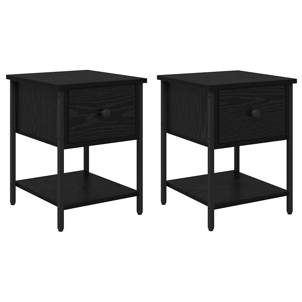 vidaXL Bedside Table 2 pcs Black Oak 34 x 35.5 x 45 cm Engineered Wood