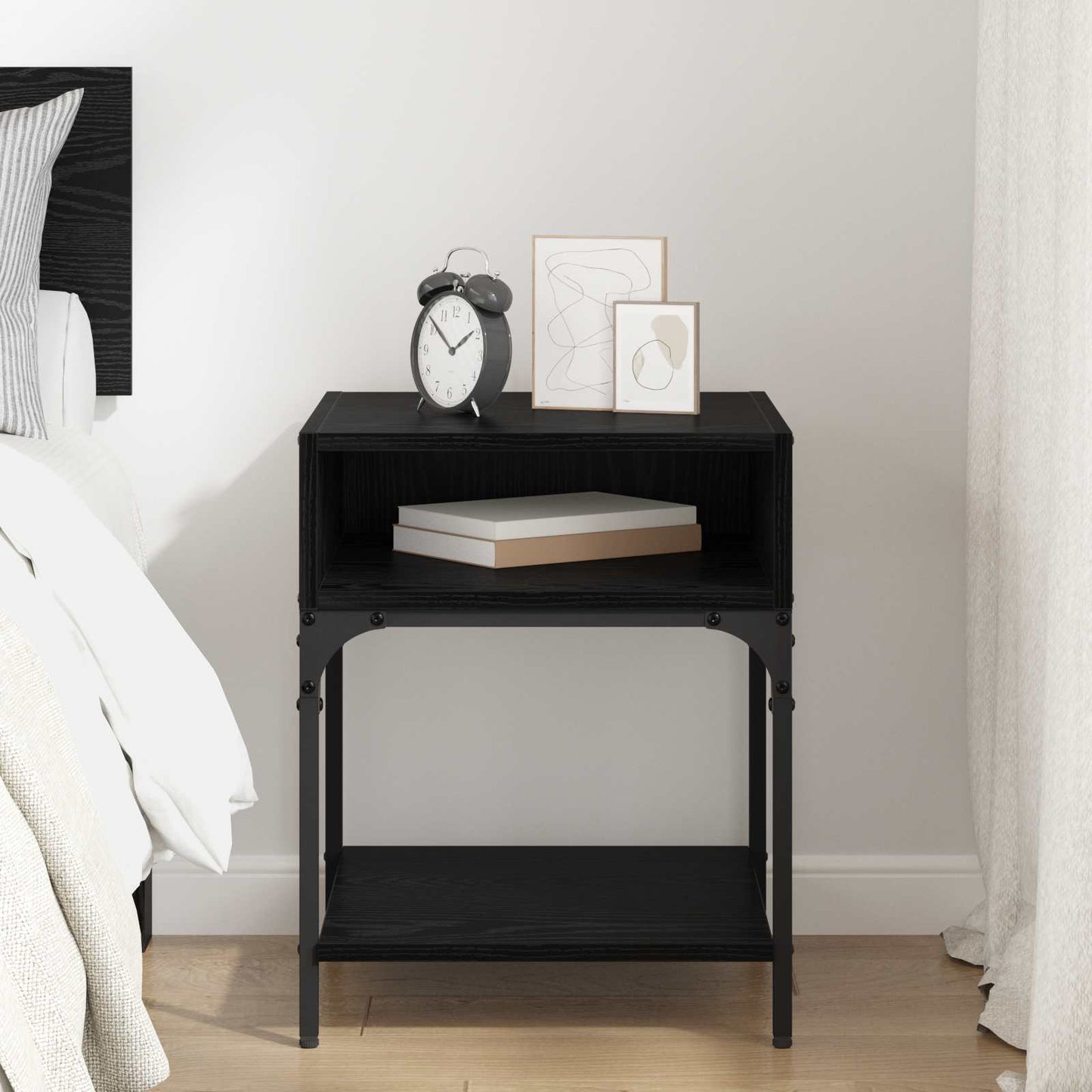 vidaXL Bedside Table Black Oak 40 x 40 x 50 cm Engineered Wood
