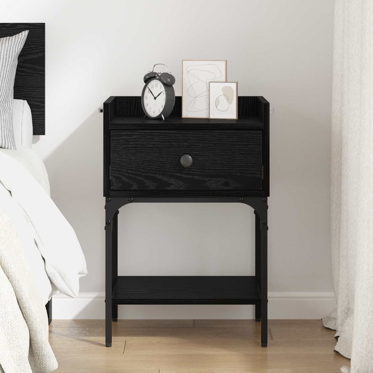 vidaXL Bedside Table Black Oak 40 x 29 x 60 cm Engineered Wood