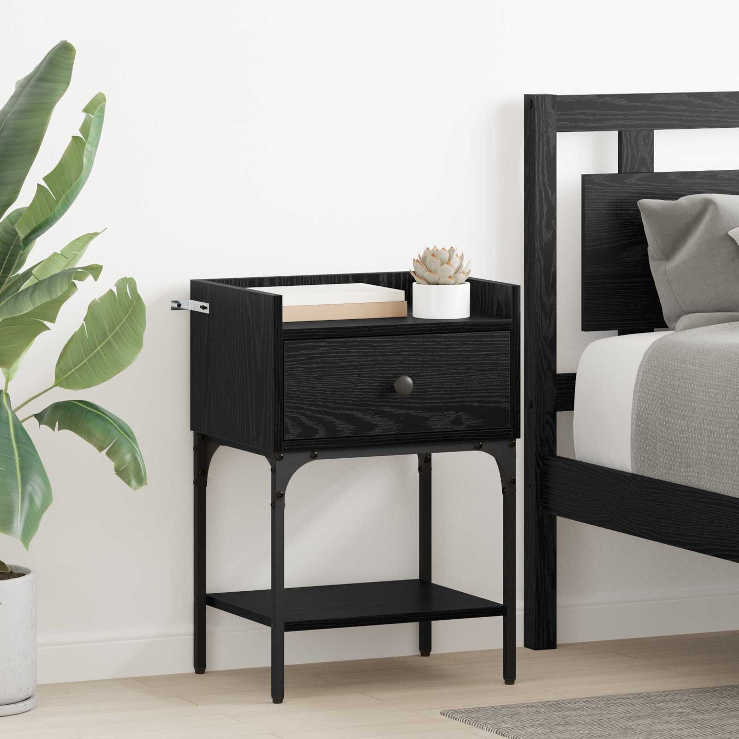 vidaXL Bedside Table 2 pcs Black Oak 40 x 29 x 60 cm Engineered Wood