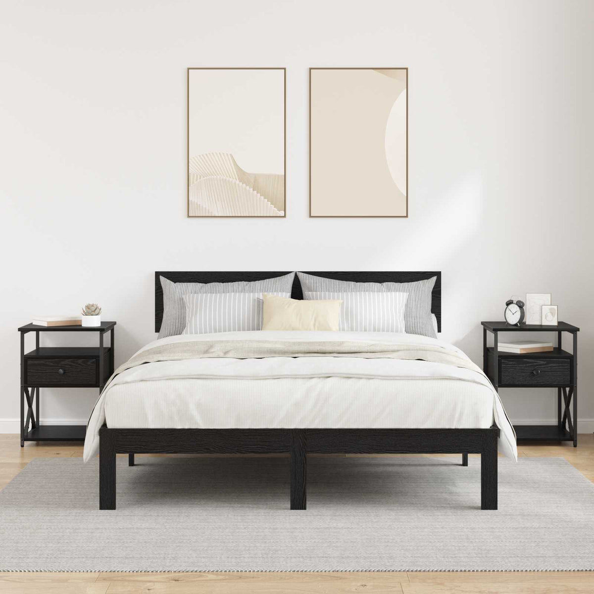 vidaXL Bedside Cabinet 2 pcs Black Oak 40 x 42 x 55 cm Engineered Wood
