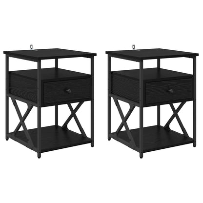 vidaXL Bedside Cabinet 2 pcs Black Oak 40 x 42 x 55 cm Engineered Wood