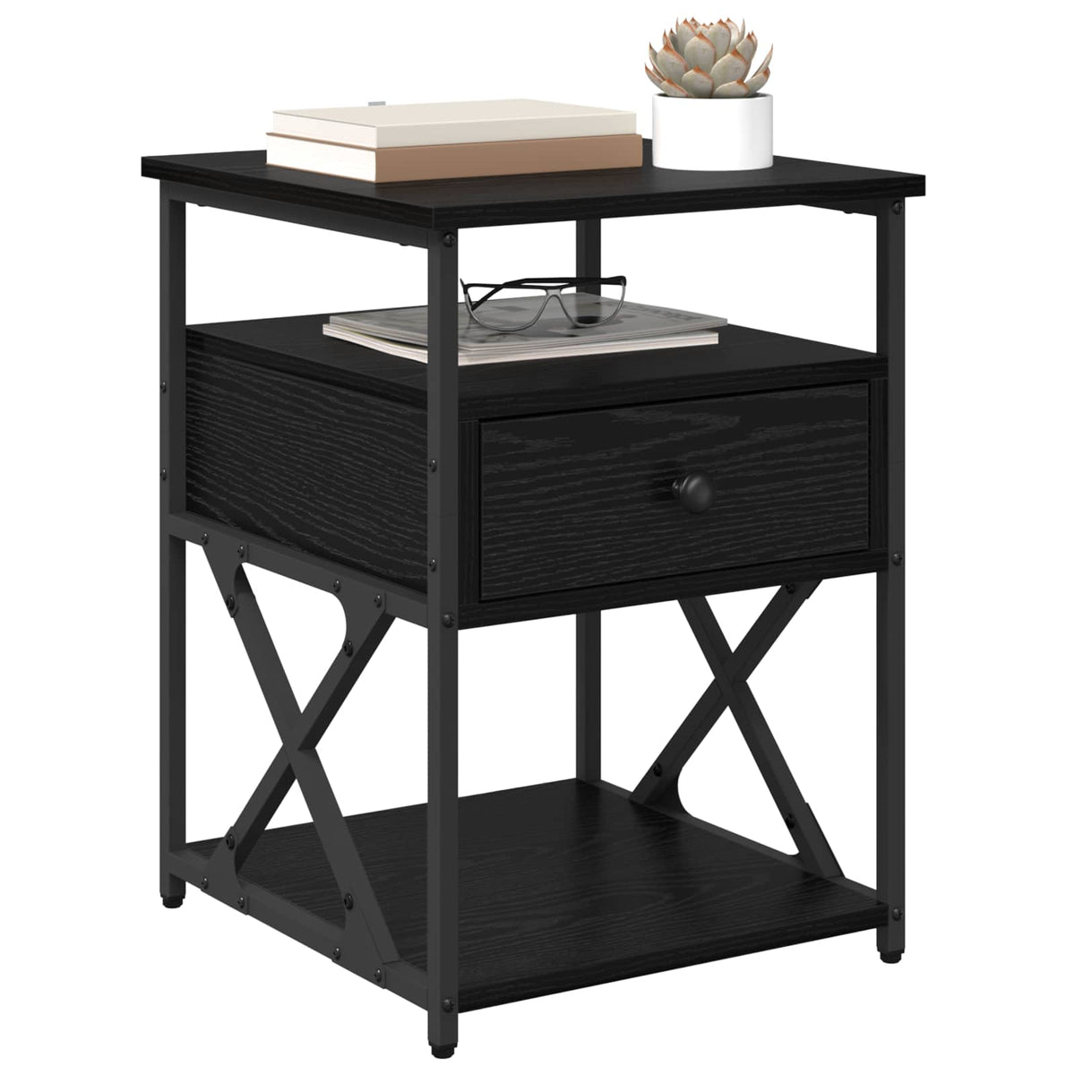 vidaXL Bedside Cabinet 2 pcs Black Oak 40 x 42 x 55 cm Engineered Wood