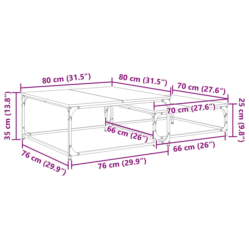 vidaXL Coffee Table 2 pcs Artisan Oak 80 x 80 x 35 cm Engineered Wood