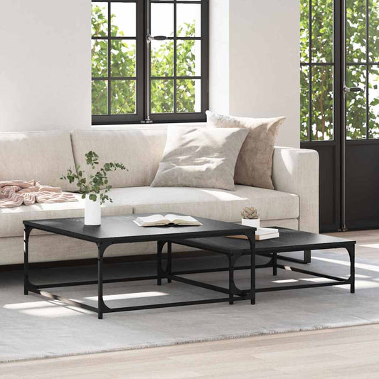 vidaXL Coffee Table 2 pcs Black Oak 80 x 80 x 35 cm Engineered Wood