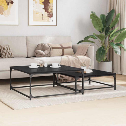 vidaXL Coffee Table 2 pcs Black Oak 80 x 80 x 35 cm Engineered Wood