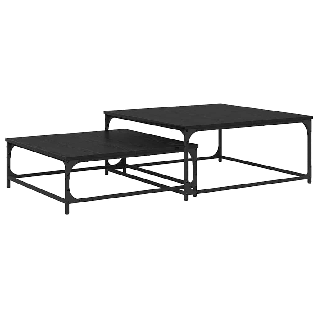 vidaXL Coffee Table 2 pcs Black Oak 80 x 80 x 35 cm Engineered Wood