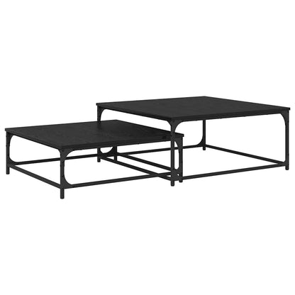 vidaXL Coffee Table 2 pcs Black Oak 80 x 80 x 35 cm Engineered Wood