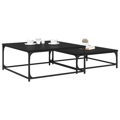 vidaXL Coffee Table 2 pcs Black Oak 80 x 80 x 35 cm Engineered Wood