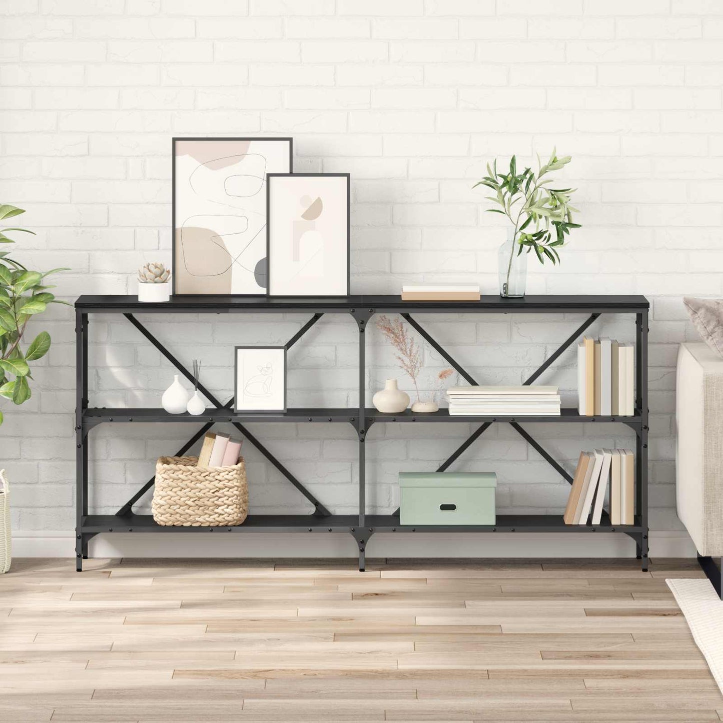 vidaXL Console Table Black Oak 160 x 30 x 75 cm Engineered Wood