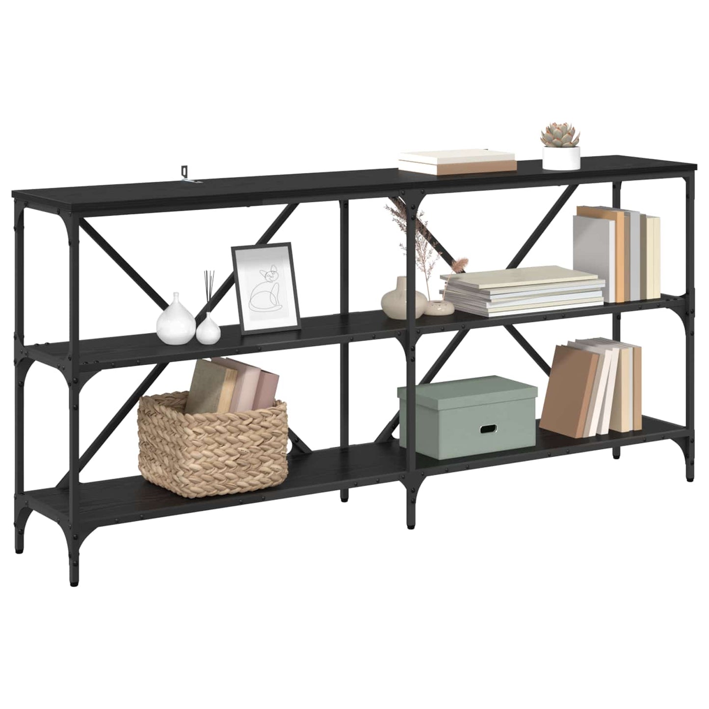 vidaXL Console Table Black Oak 160 x 30 x 75 cm Engineered Wood