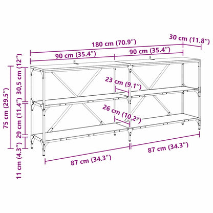 vidaXL Console Table Black Oak 180 x 30 x 75 cm Engineered Wood