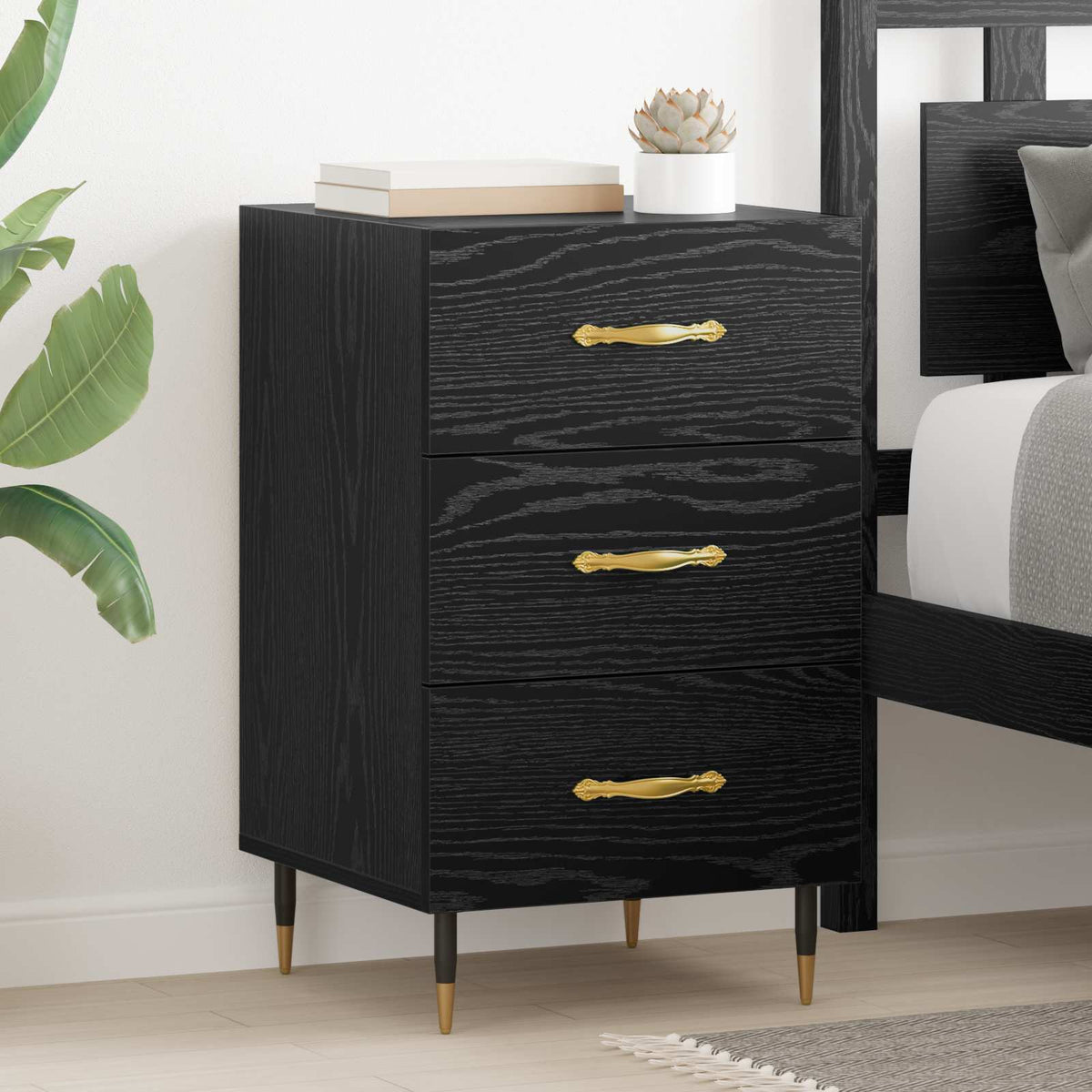 vidaXL Bedside Cabinet Black Oak 40 x 40 x 66 cm Engineered Wood