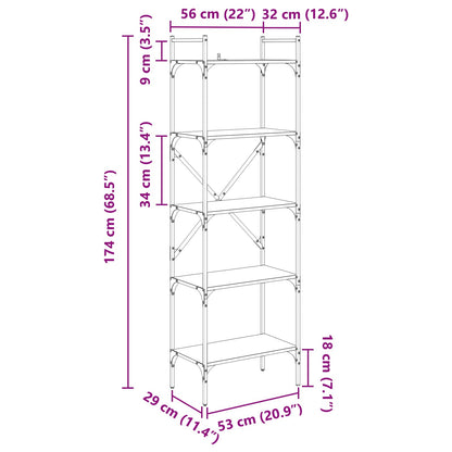 vidaXL Bookcase 5-Tier 56 x 32 x 174 cm Engineered Wood Old Wood