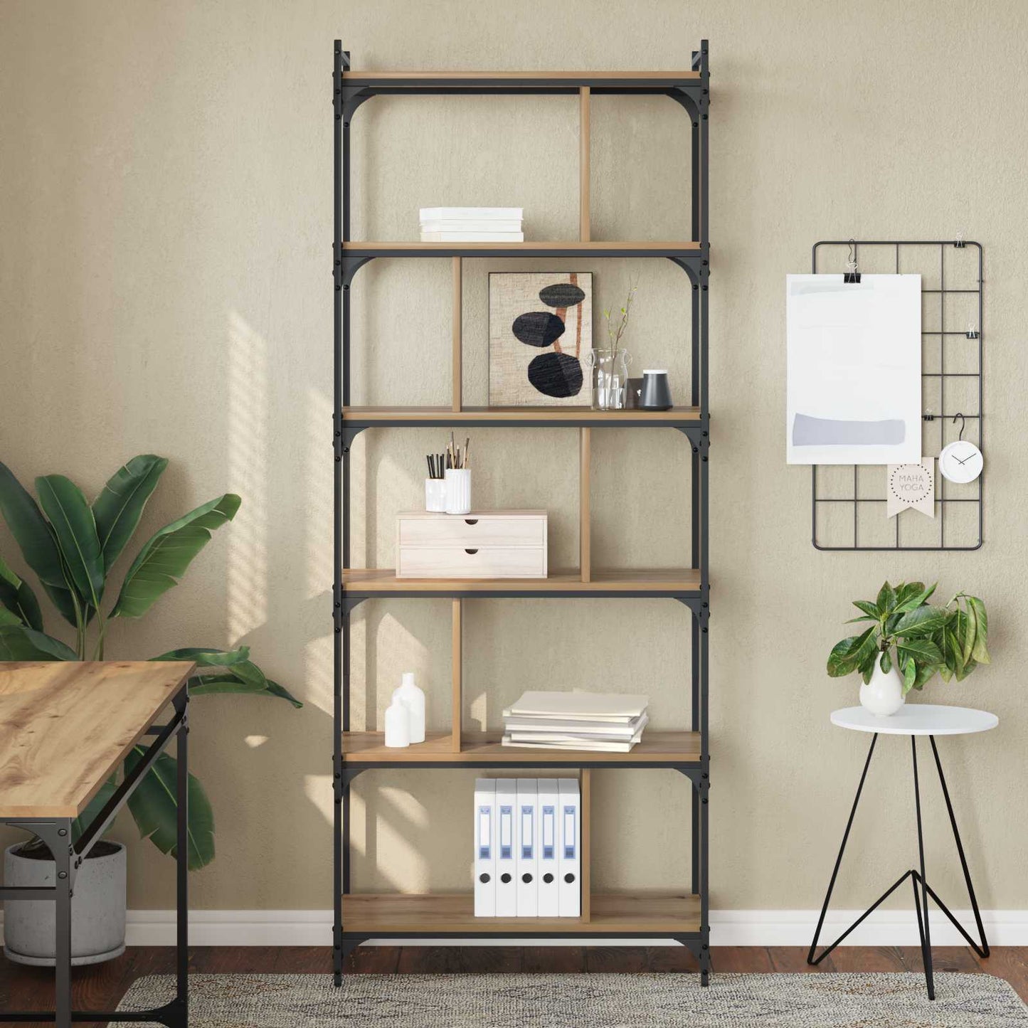 vidaXL Bookcase 5-Tier 76 x 32 x 192 cm Engineered Wood Artisan oak