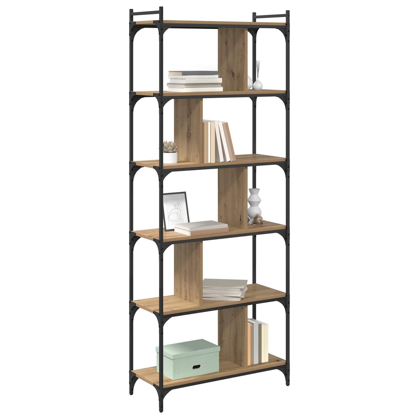 vidaXL Bookcase 5-Tier 76 x 32 x 192 cm Engineered Wood Artisan oak