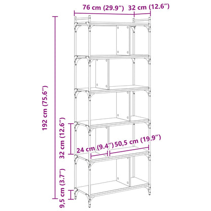 vidaXL Bookcase 5-Tier 76 x 32 x 192 cm Engineered Wood Artisan oak