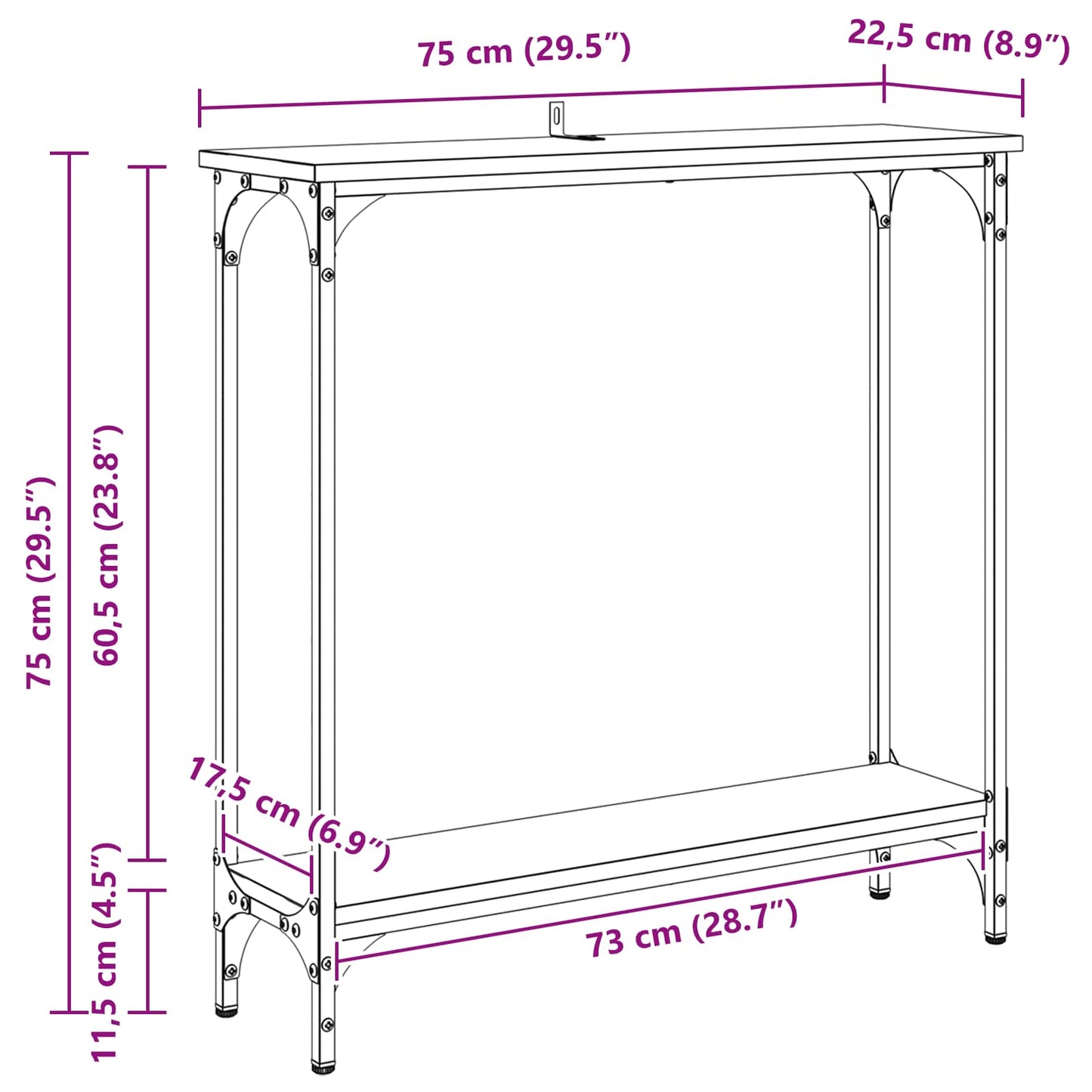 vidaXL Console Table Artisan Oak 75 x 22.5 x 75 cm Engineered Wood