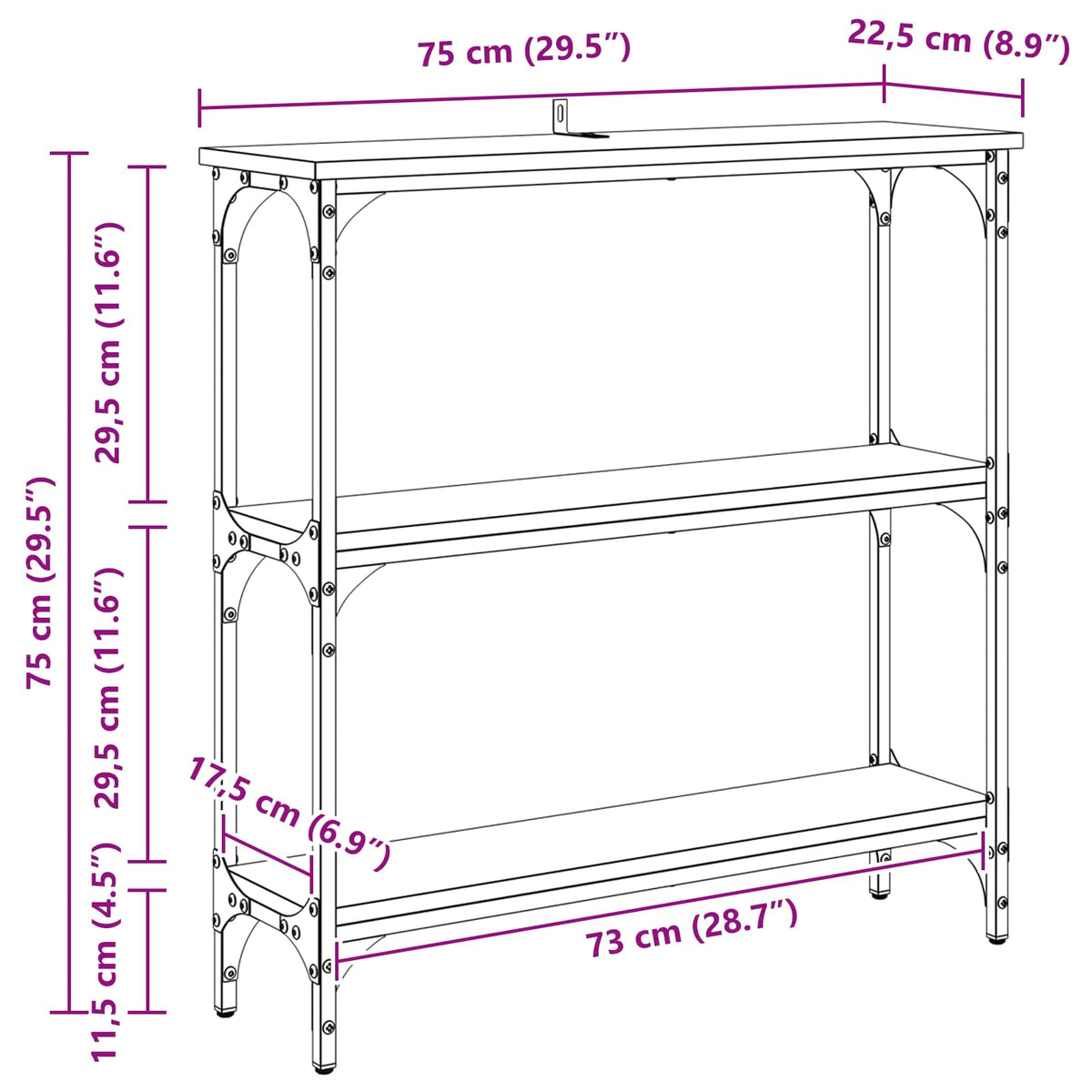 vidaXL Console Table Old Wood 75 x 22.5 x 75 cm Engineered Wood