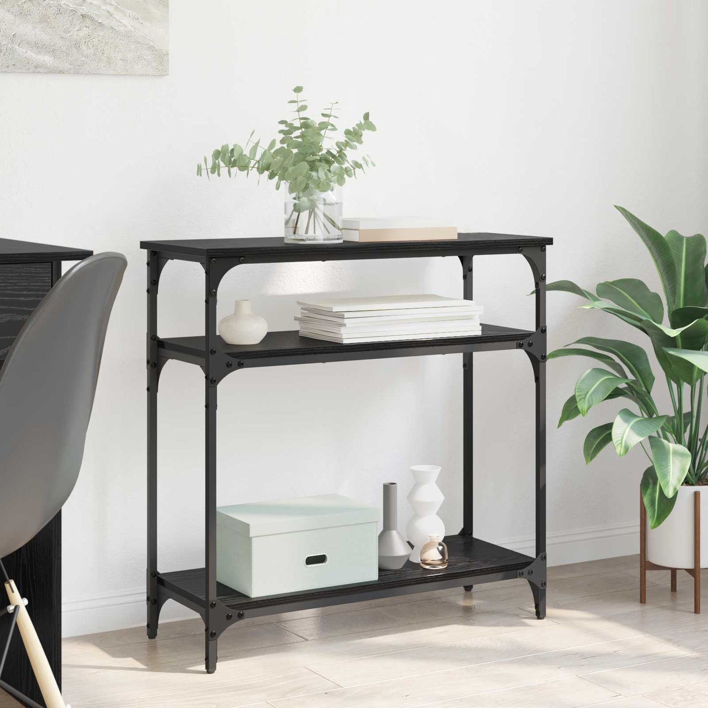 vidaXL Console Table Black Oak 75 x 29 x 75 cm Engineered Wood