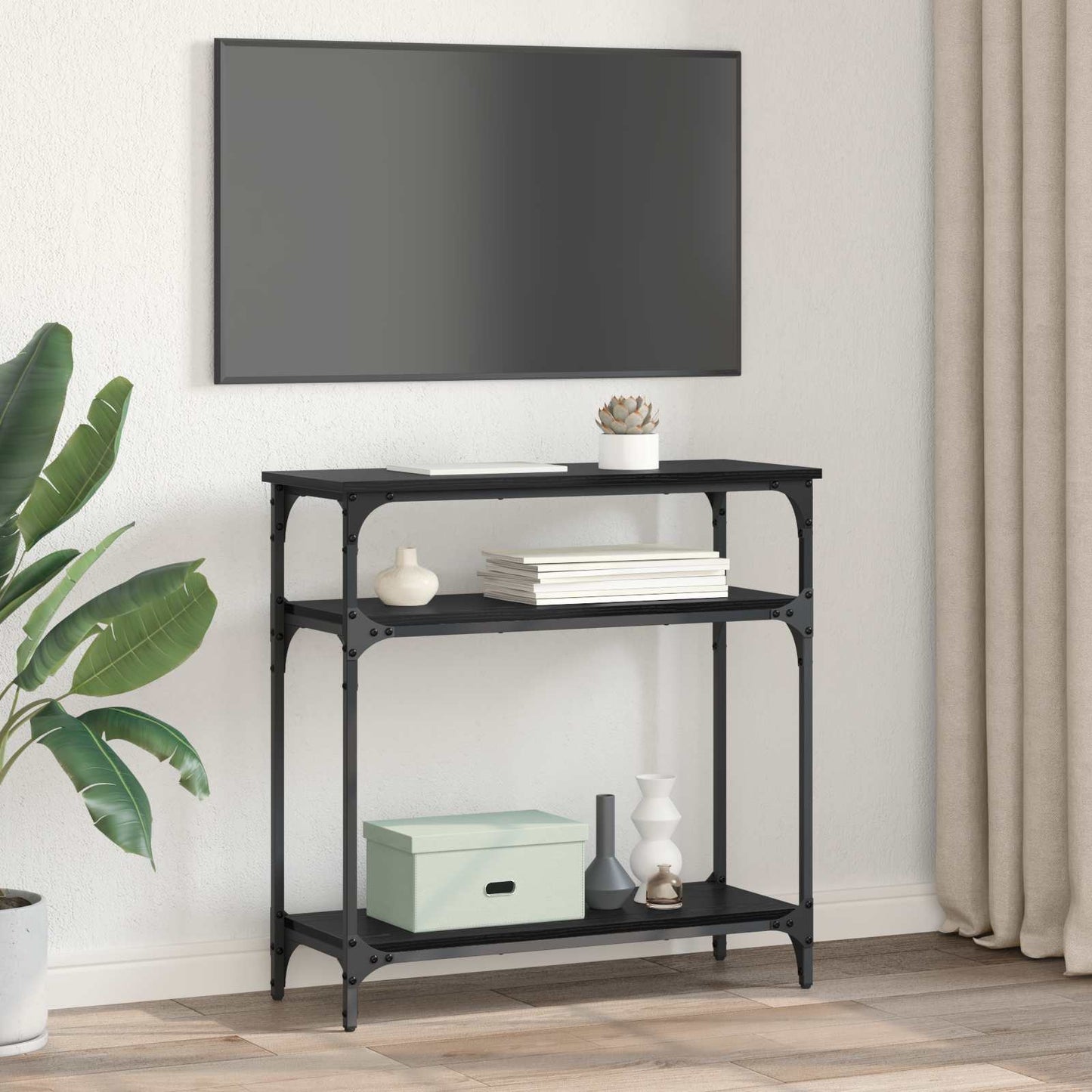 vidaXL Console Table Black Oak 75 x 29 x 75 cm Engineered Wood
