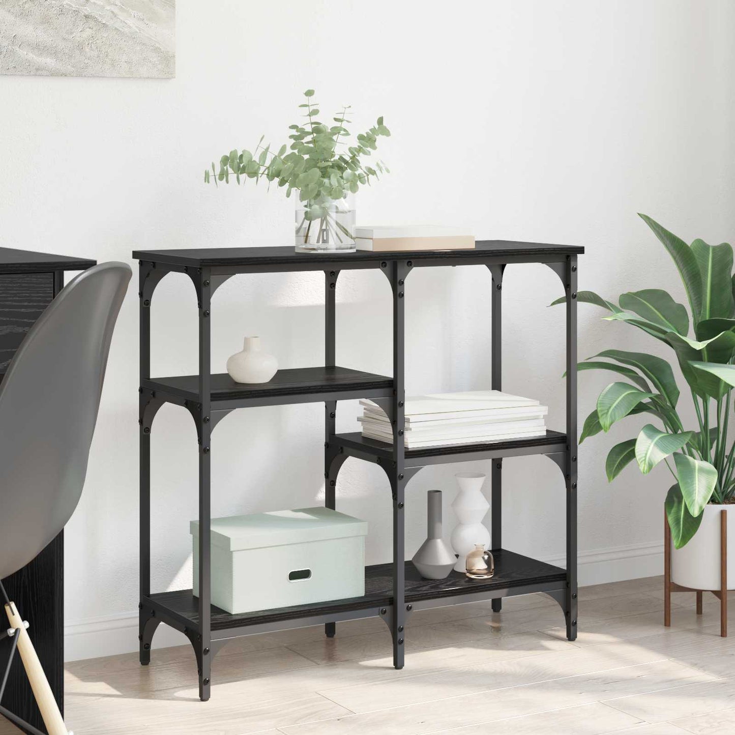 vidaXL Console Table Black Oak 80 x 29 x 75 cm Engineered Wood