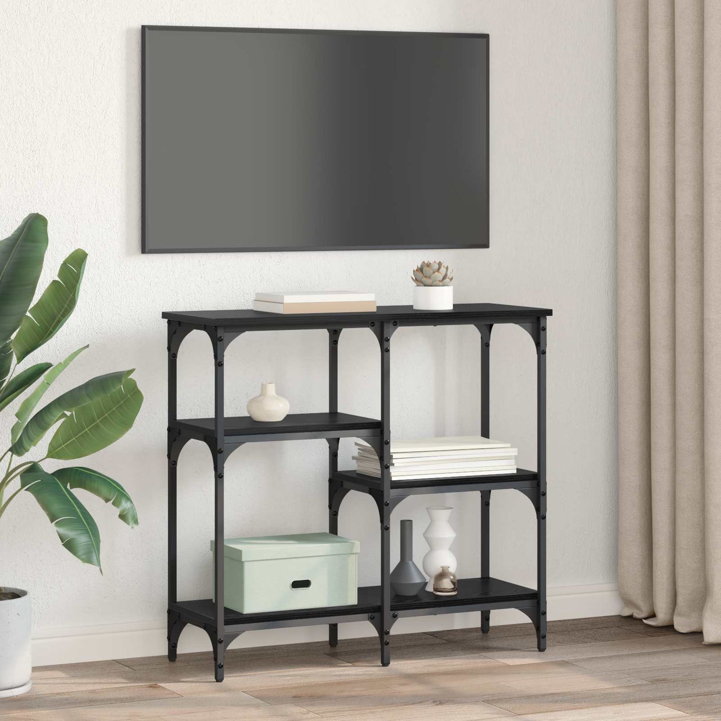 vidaXL Console Table Black Oak 80 x 29 x 75 cm Engineered Wood