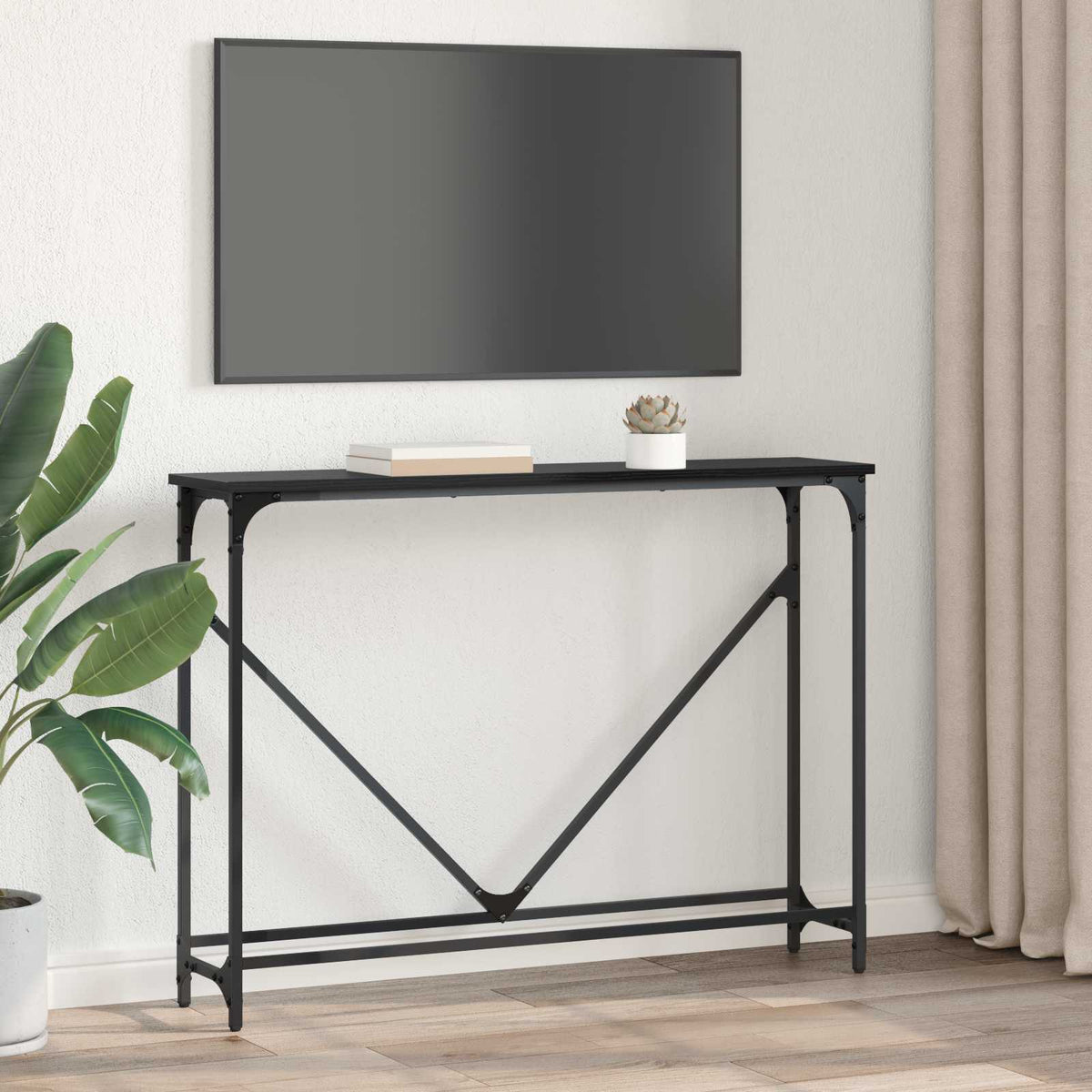 vidaXL Console Table Black Oak 102 x 23 x 75 cm Engineered Wood