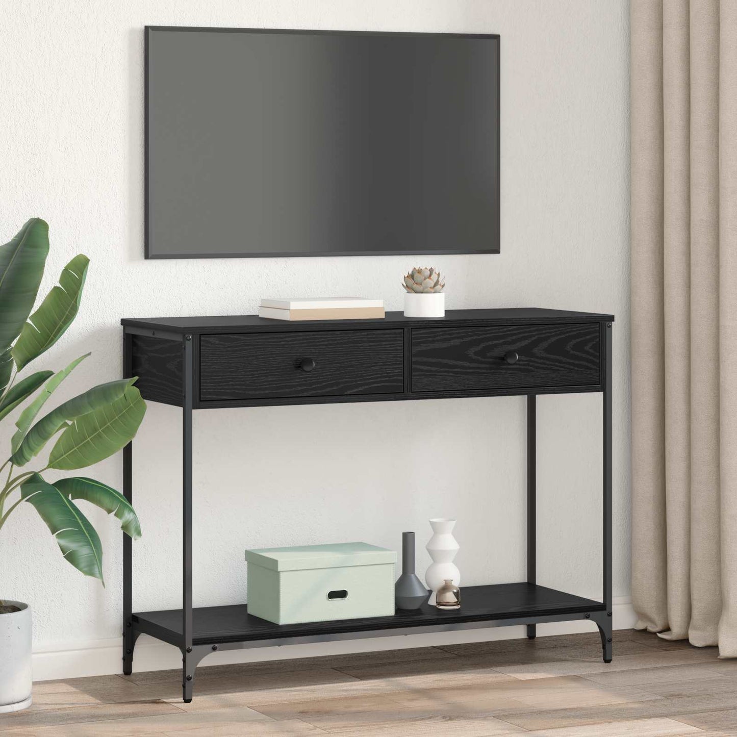 vidaXL Console Table Black Oak 100 x 34.5 x 75 cm Engineered Wood