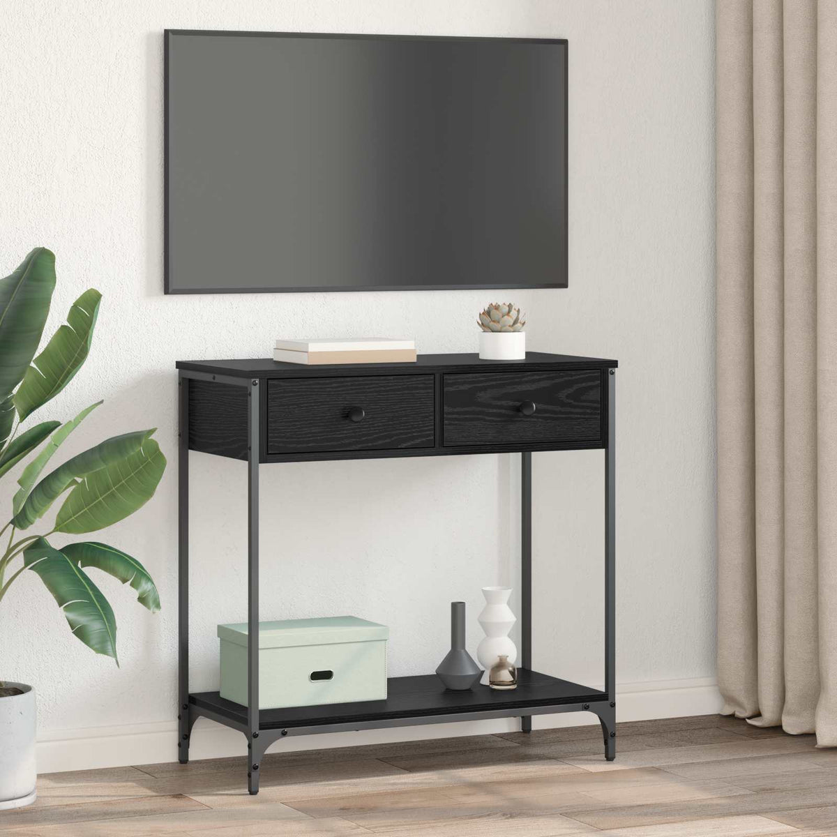 vidaXL Console Table Black Oak 75 x 34.5 x 75 cm Engineered Wood
