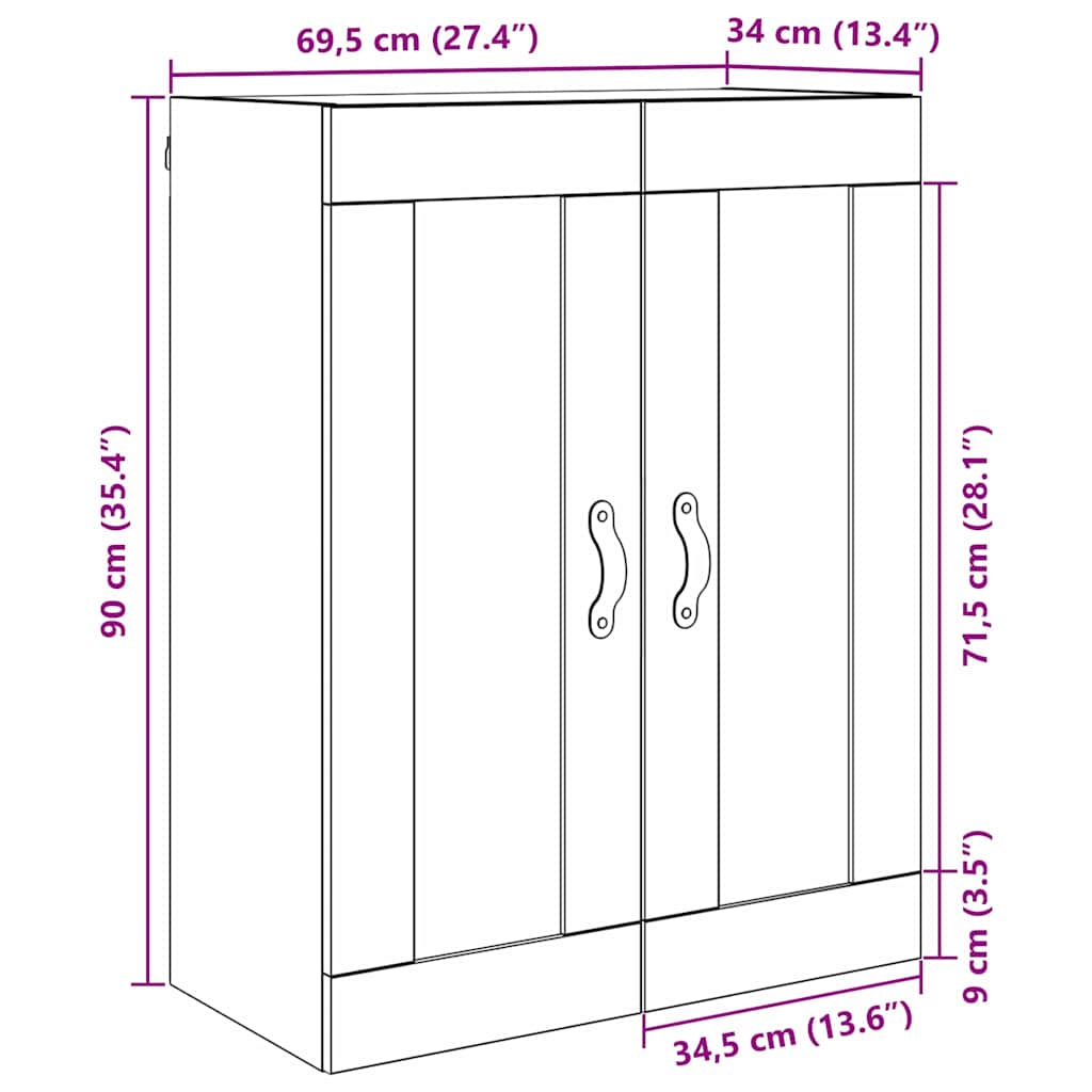 vidaXL Wall Mounted Cabinet Old Wood 69.5 x 34 x 90 cm Engineered Wood