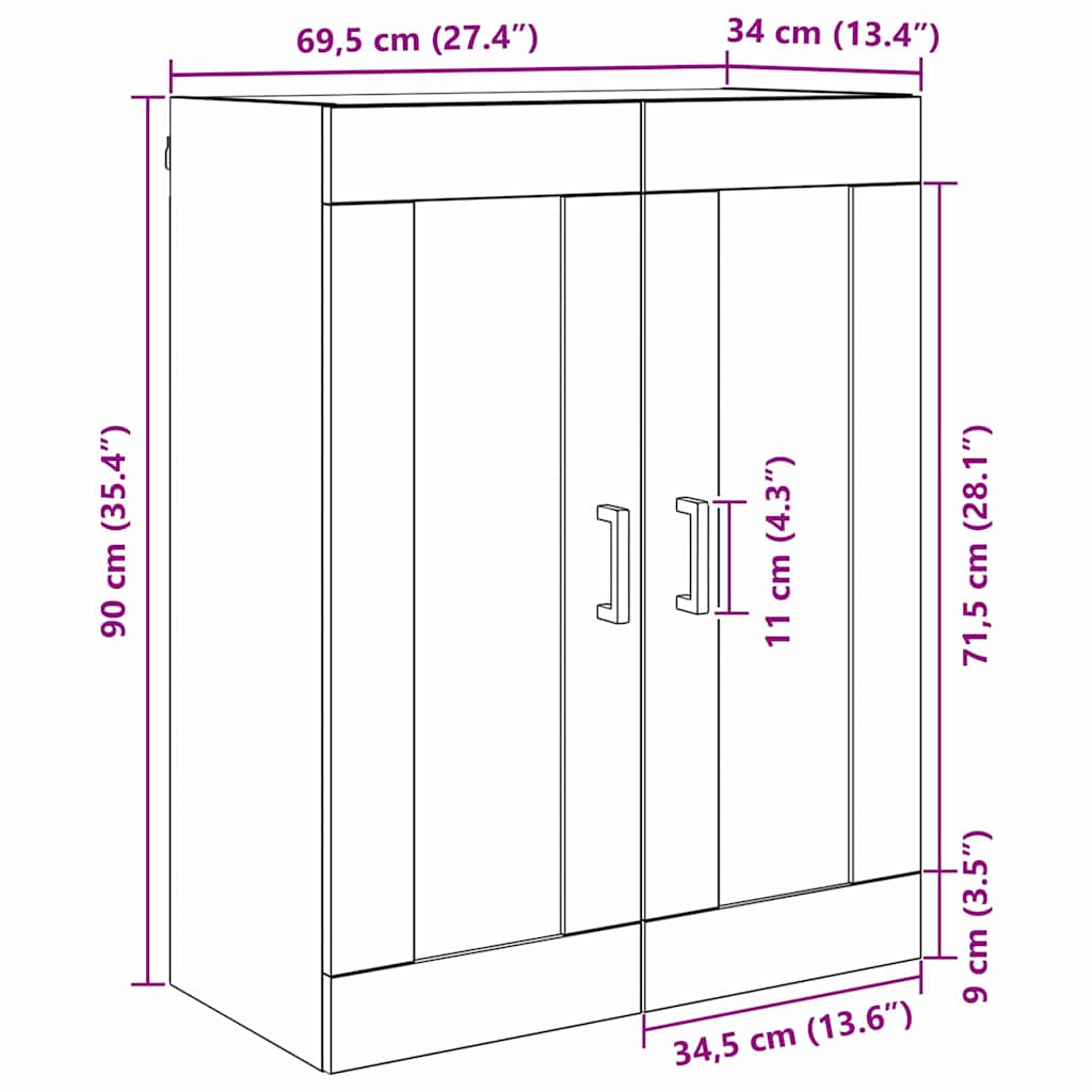 vidaXL Wall Mounted Cabinet Black Oak 69.5 x 34 x 90 cm