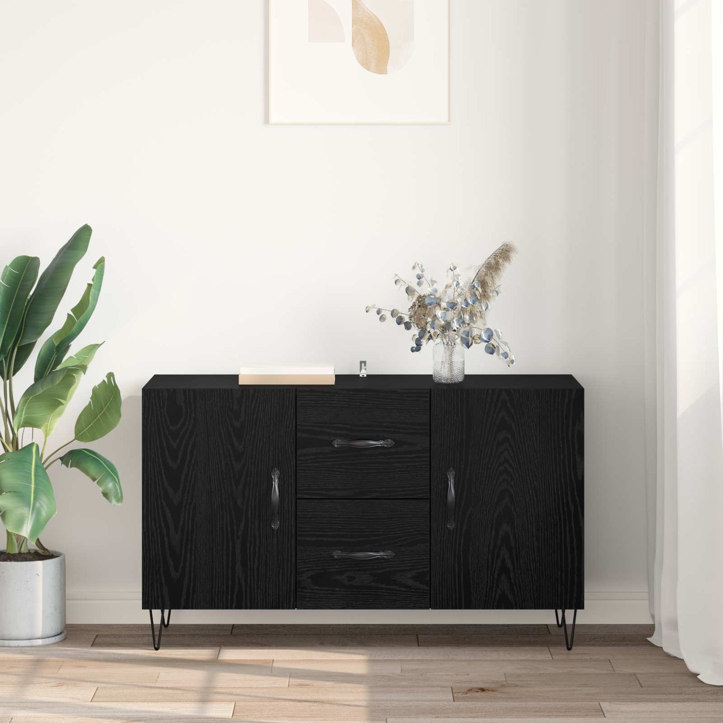 vidaXL Sideboard Black Oak 100 x 36 x 60 cm Engineered Wood