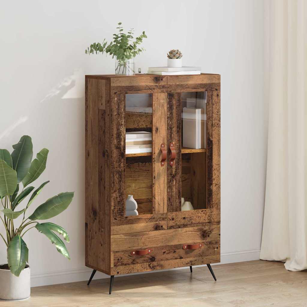 vidaXL Highboard Old Wood 69.5 x 31 x 115 cm Engineered Wood and Glass