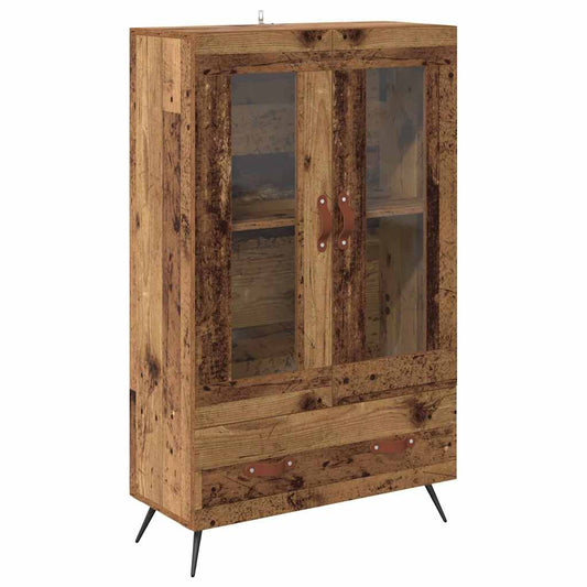 vidaXL Highboard Old Wood 69.5 x 31 x 115 cm Engineered Wood and Glass