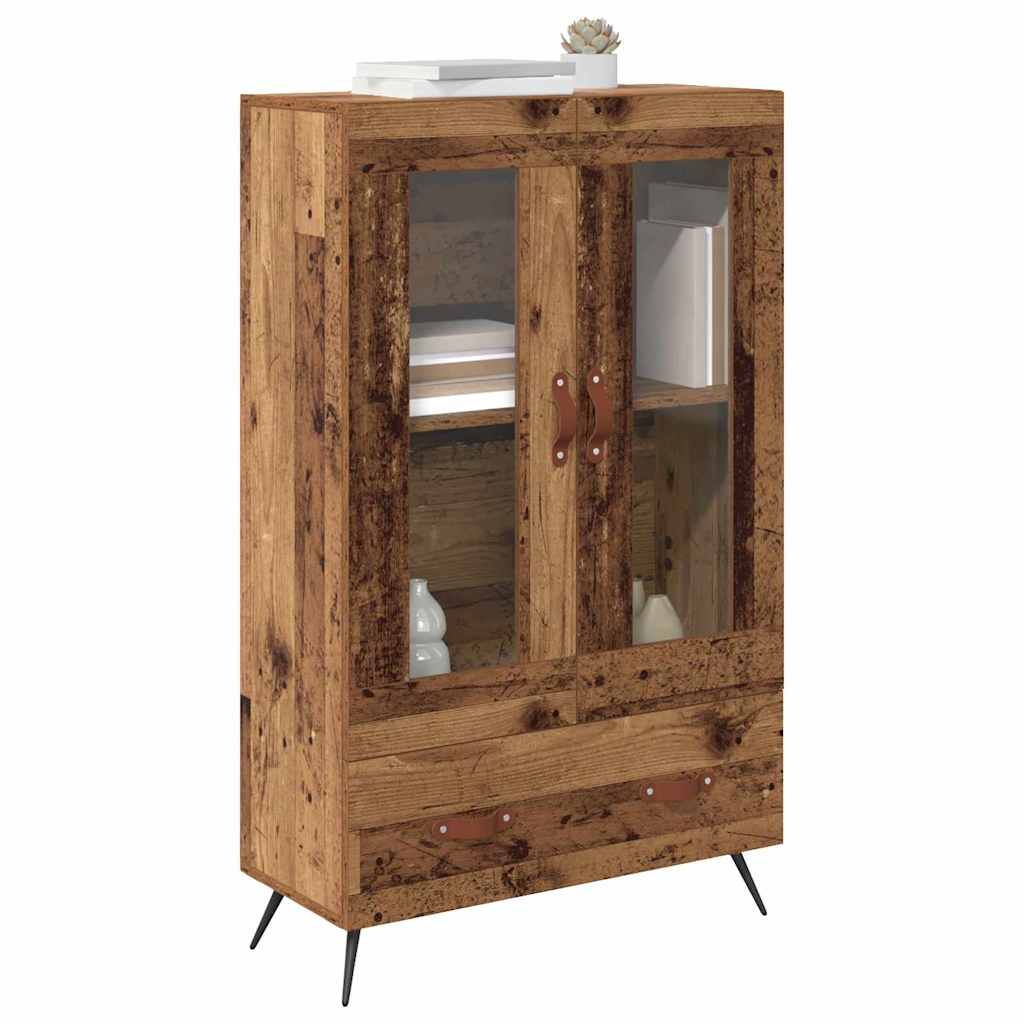 vidaXL Highboard Old Wood 69.5 x 31 x 115 cm Engineered Wood and Glass