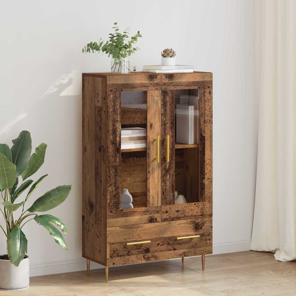 vidaXL Highboard Old Wood 69.5 x 31 x 115 cm Engineered Wood and Glass