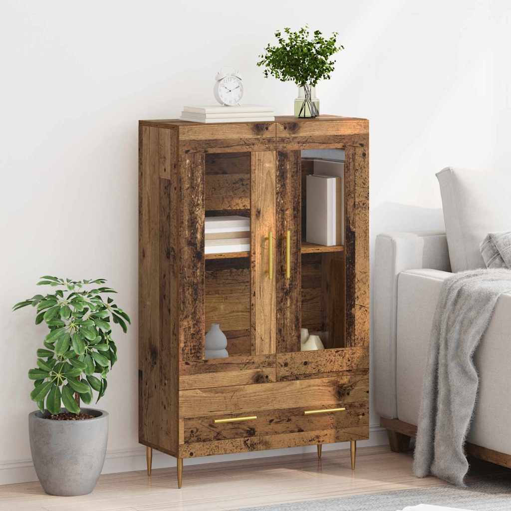 vidaXL Highboard Old Wood 69.5 x 31 x 115 cm Engineered Wood and Glass