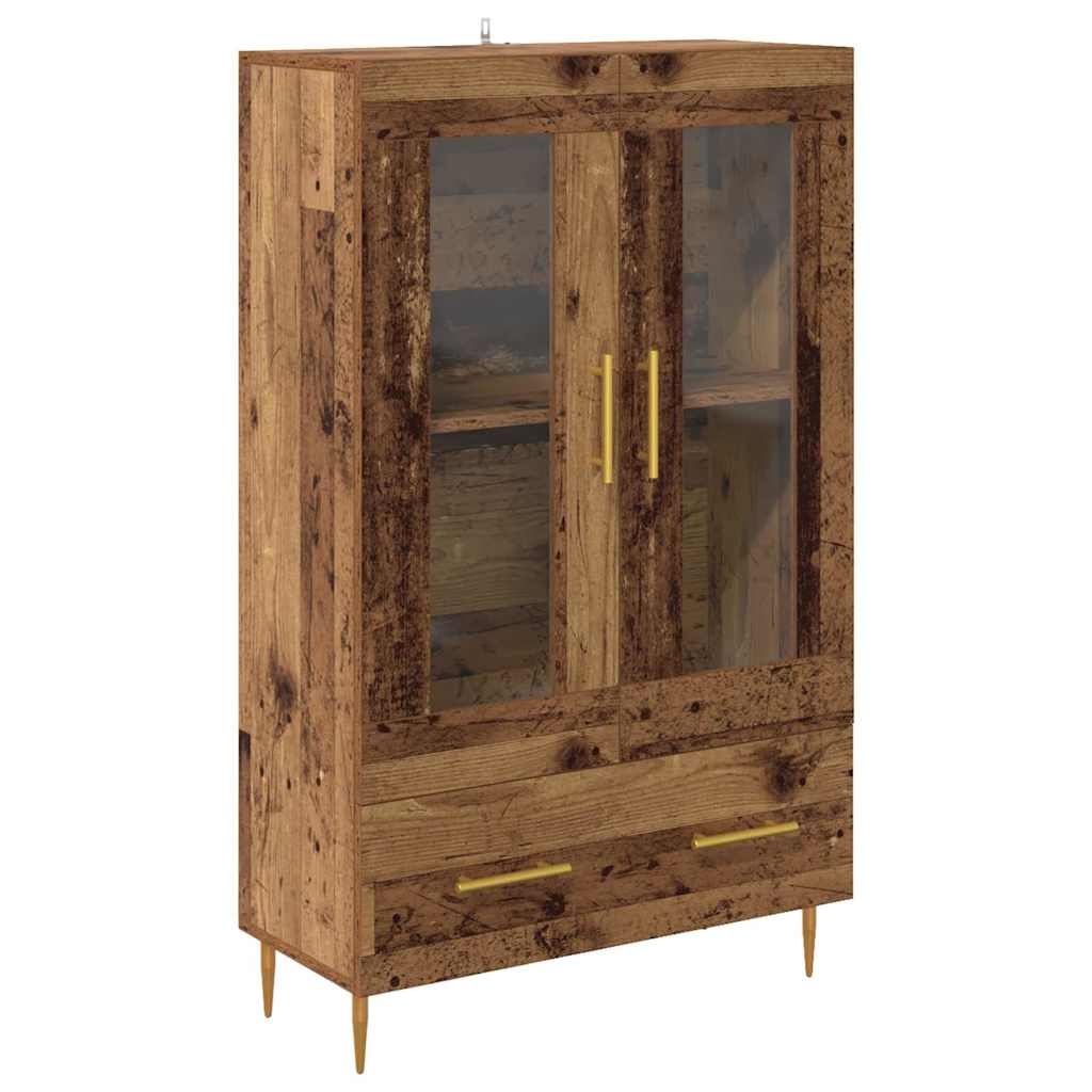 vidaXL Highboard Old Wood 69.5 x 31 x 115 cm Engineered Wood and Glass