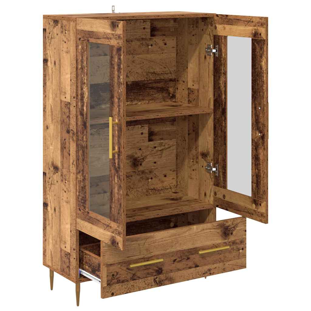 vidaXL Highboard Old Wood 69.5 x 31 x 115 cm Engineered Wood and Glass