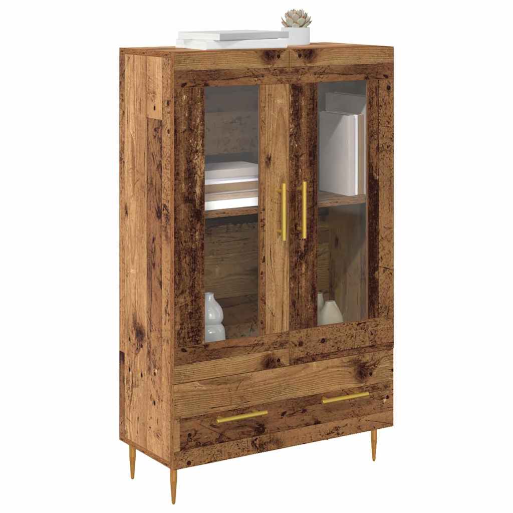 vidaXL Highboard Old Wood 69.5 x 31 x 115 cm Engineered Wood and Glass