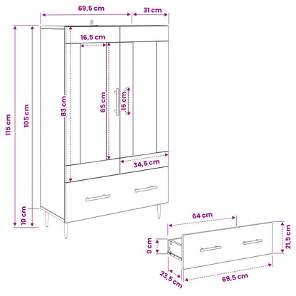 vidaXL Highboard with Drawer Artisan Oak 69.5 x 31 x 115 cm