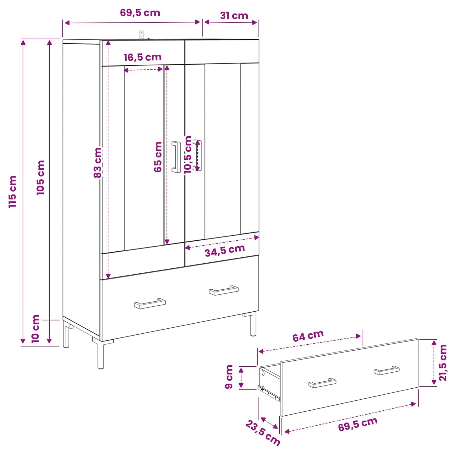 vidaXL Highboard Old Wood 69.5 x 31 x 115 cm Engineered Wood