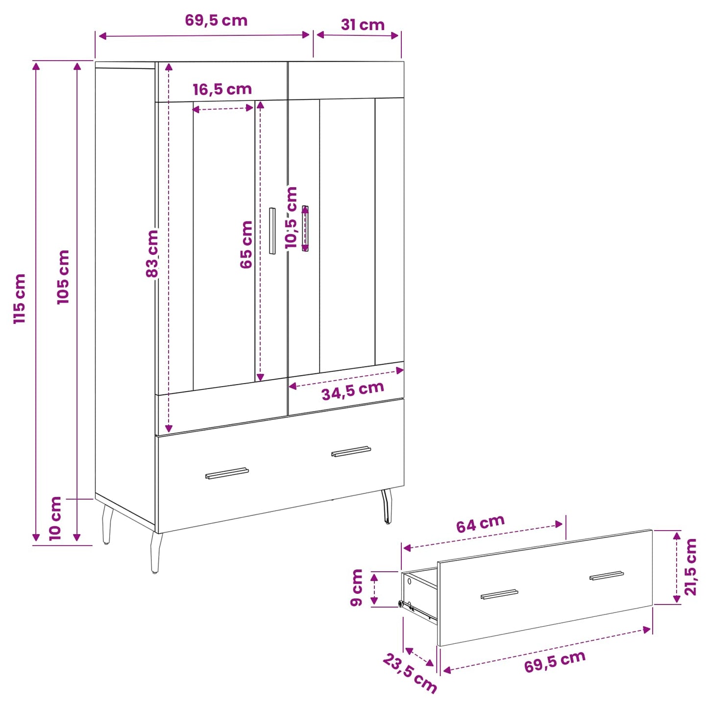 vidaXL Highboard Old Wood 69.5 x 31 x 115 cm Engineered Wood