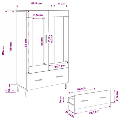 vidaXL Highboard Old Wood 69.5 x 31 x 115 cm Engineered Wood