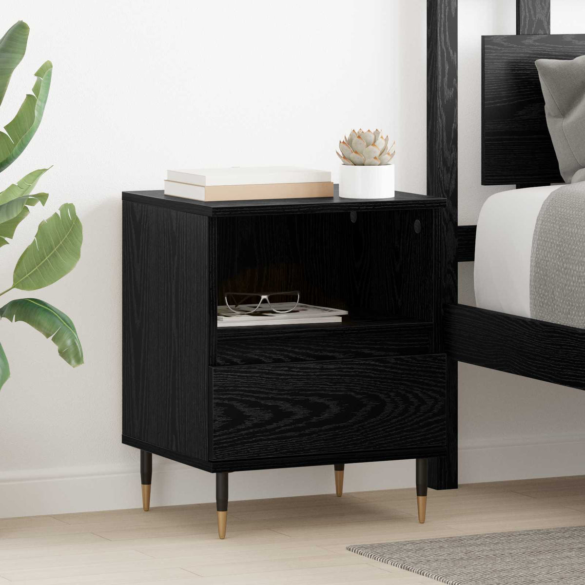 vidaXL Bedside Cabinet 2 pcs Black Oak 40 x 35 x 50 cm Engineered Wood