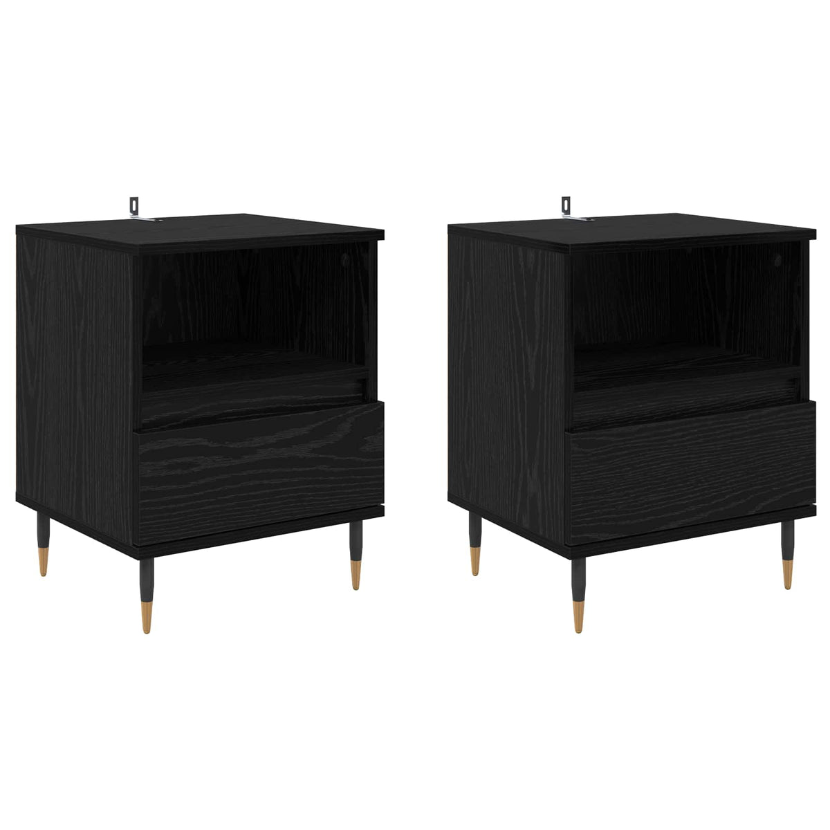 vidaXL Bedside Cabinet 2 pcs Black Oak 40 x 35 x 50 cm Engineered Wood