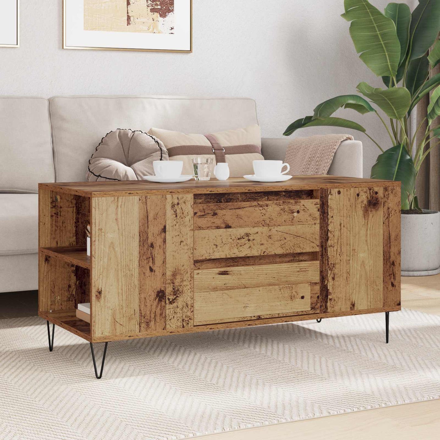 vidaXL Coffee Table Old Wood 102 x 44.5 x 50 cm Engineered Wood