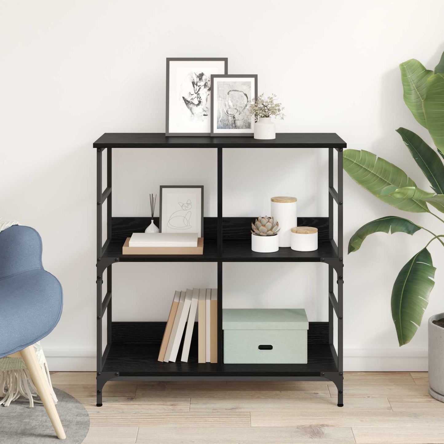 vidaXL Bookshelf 4-Tier Engineered Wood Black oak
