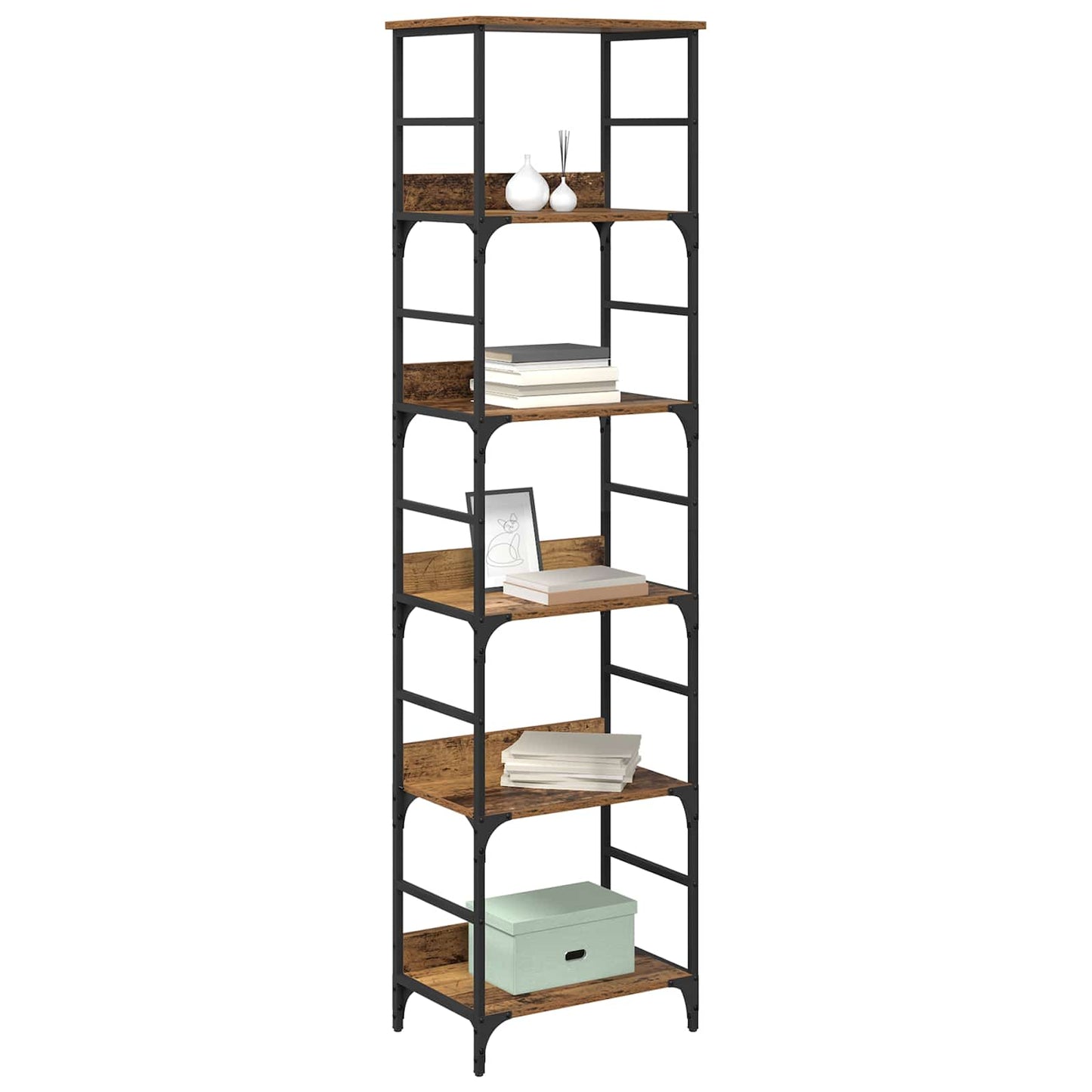 vidaXL Bookshelf 5-Tier 50x33x188.5cm Engineered Wood Old Wood